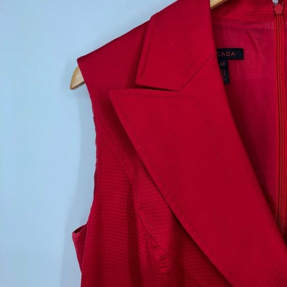 Escada Red Sleeveless Collared Dress with Sash and Pockets size 42/US Large - Picture 3 of 16
